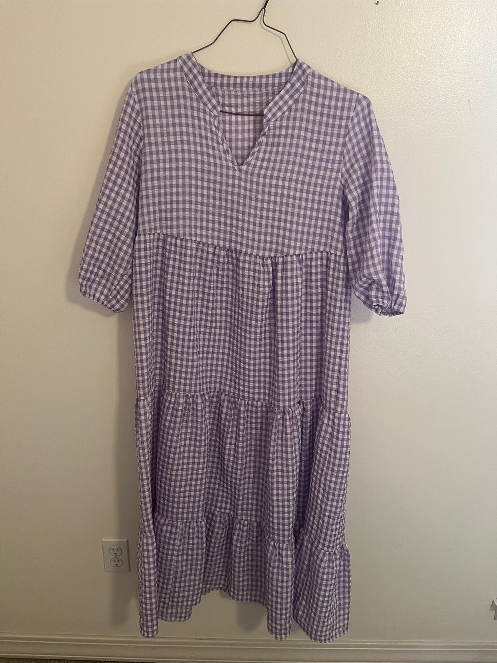 SHEIN Lavender Gingham Tiered Maxi Dress